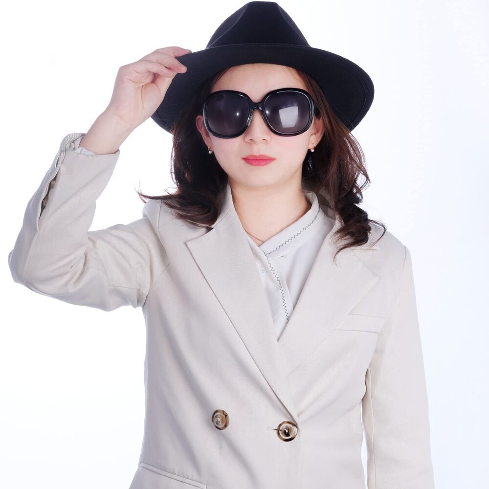 9124 Fedora Hat Wide Brim Fedora Retro Black Floppy Wool Felt Hat with Belt - Picture 5 of 7